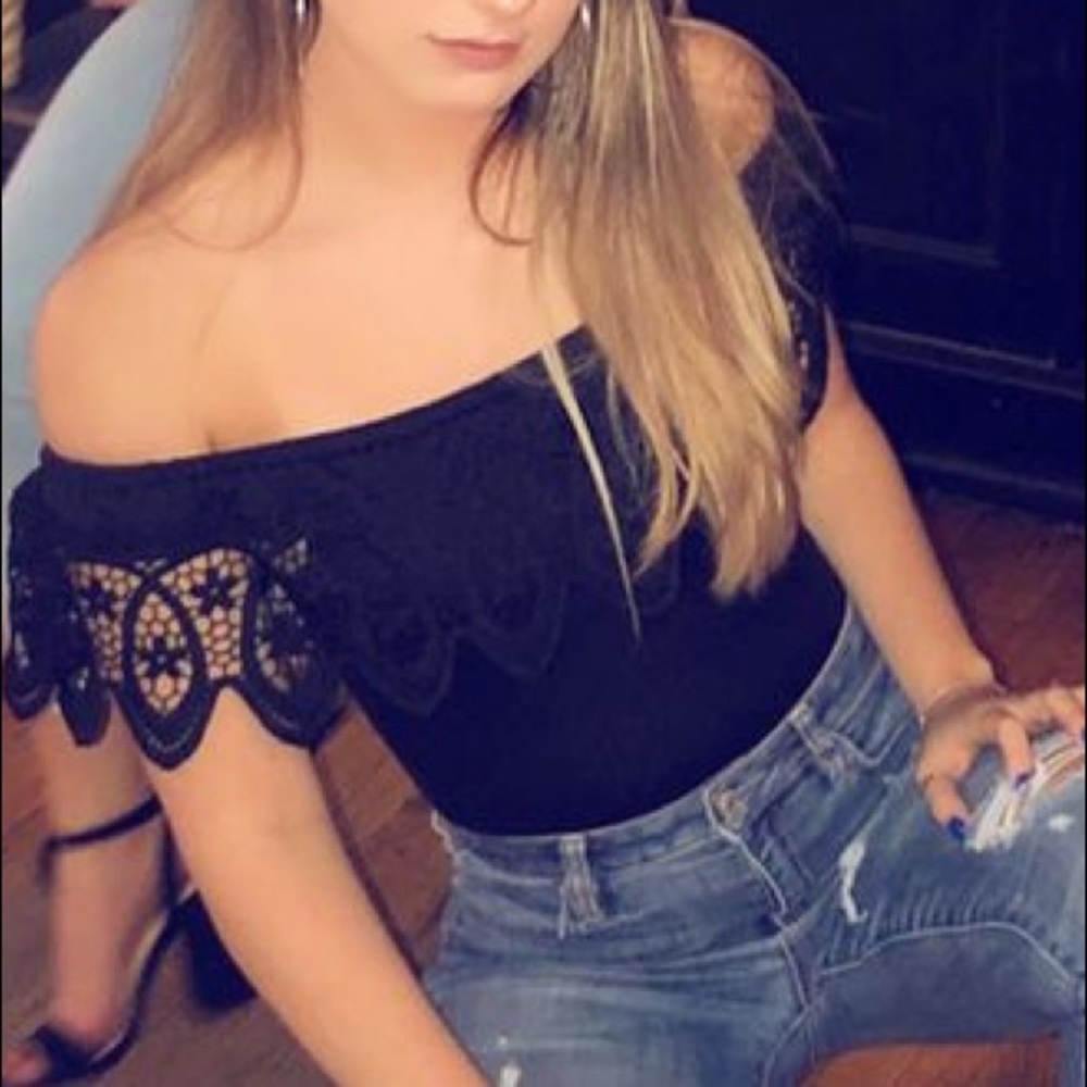 Black Lace Off-The-Shoulder Bodysuit!